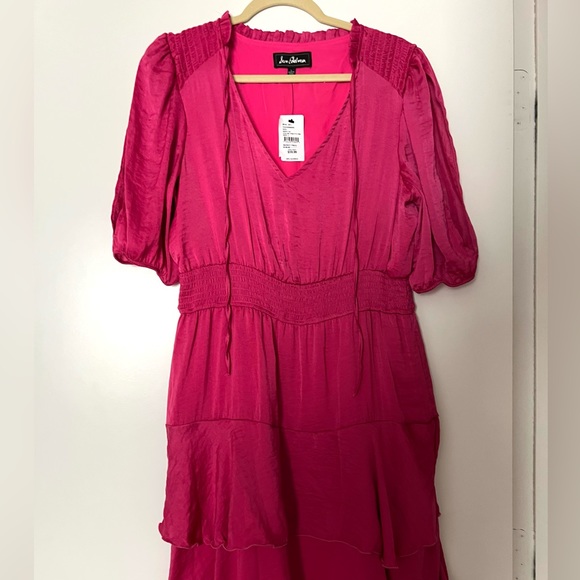 NWT - Sam Edelman Fuchsia “Pretty Pink” Short Puff Sleeve Drop Waist Dress - Picture 8 of 8